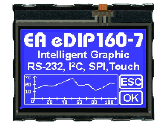 Display: LCD; grafisch; 160x104; STN Negative; blauw; 81,5x67,5mm Display: LCD; grafisch; 160x104; STN Negative; blauw; 81,5x67,5mm
